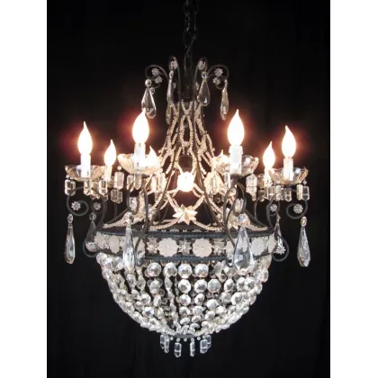 Zdjęcie Żyrandol opadający w stylu Empire z lat 50-tych, żelazny, w idealnym stanie