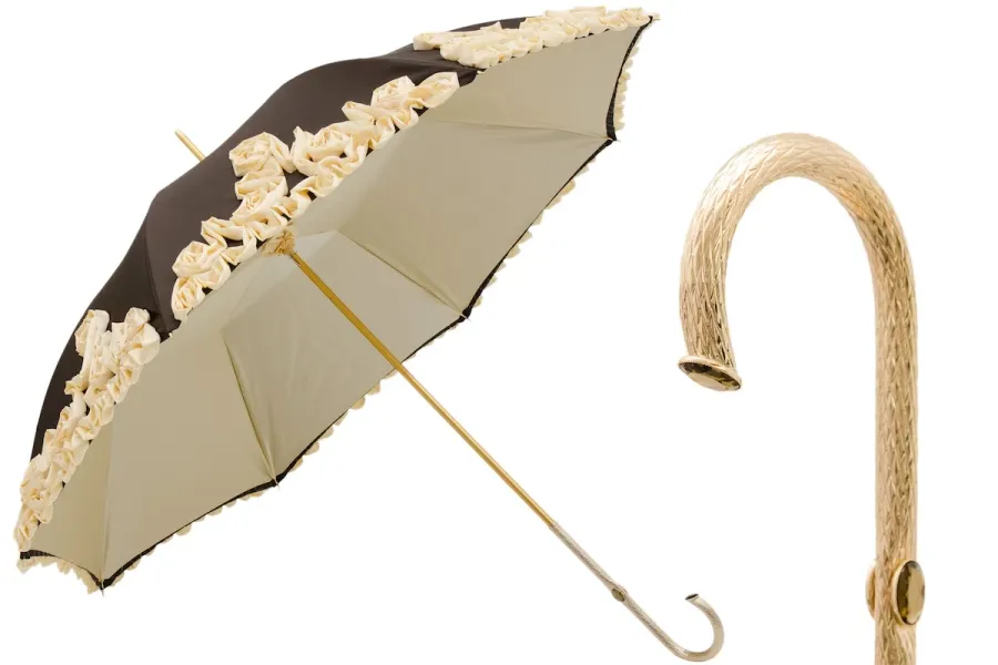 obrazek 1 Wyjątkowy parasol damski w kolorach brązu zdobiony pięknymi kwiatami - Pasotti