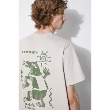 Zdjęcie Columbia t-shirt bawełniany Explorers Canyon kolor beżowy wzorzysty 2036451