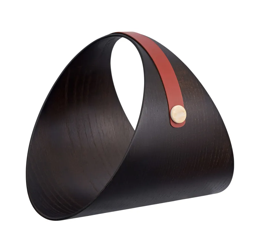 obrazek 1 Wyjątkowy stojak na drewno do kominka lub czasopisma Ø36 cm z bordowym uchwytem