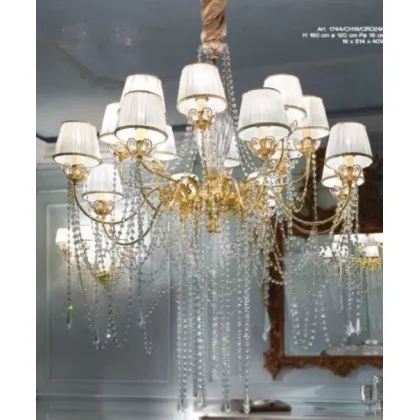 Zdjęcie Żyrandol z 16 światłami z odlewu mosiądzu z kryształkami i dwuwarstwowymi kloszami – Il Paralume Marina