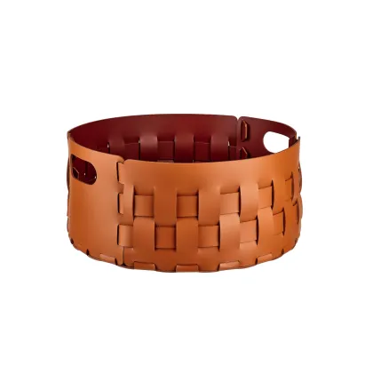 Zdjęcie Okrągły skórzany kosz Bottega Ø40xH20 cm w kolorze bursztynowym