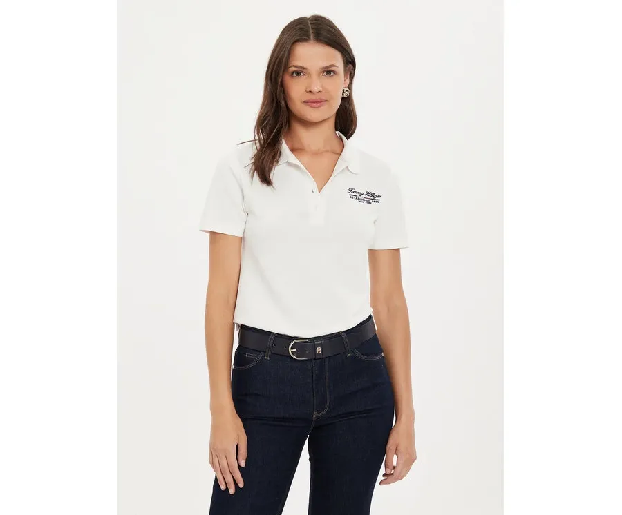 obrazek 1 Tommy Hilfiger Polo Script WW0WW43624 Écru Slim Fit