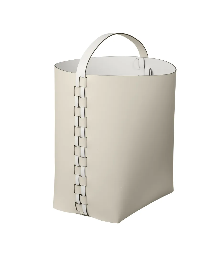 obrazek 1 Skórzany kosz Helena z rączką 35x30xH45 cm w kolorze waniliowym