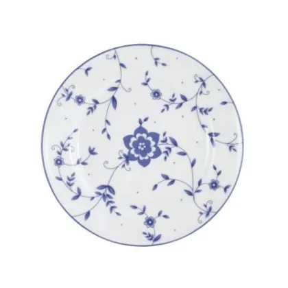 Zdjęcie Płaski okrągły 20-centymetrowy porcelanowy talerz zdobiony ozdobnym kwiatowym motywem – Tettau