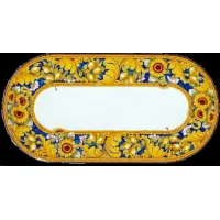 Picture A beautiful tabletop made of volcanic lava for the garden, decorated with a sunflower ornament - Ceramiche Valchida