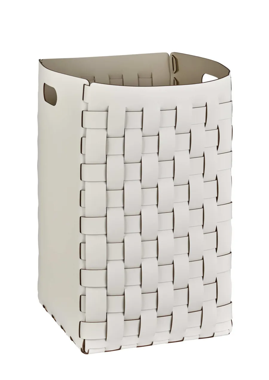 obrazek 1 Piękny biały skórzany kosz w rozmiarze 35x35xH57 cm