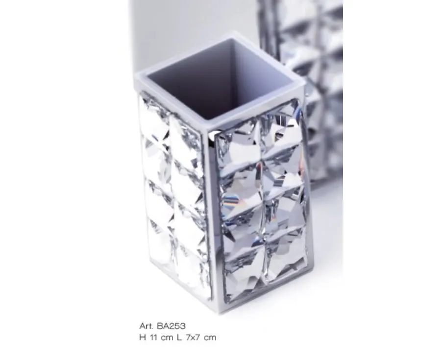 obrazek 1 Piękny pojemnik na szczoteczki z mosiądzu krome z kwadratowymi elementami Swarovski - Il Paralume Marina