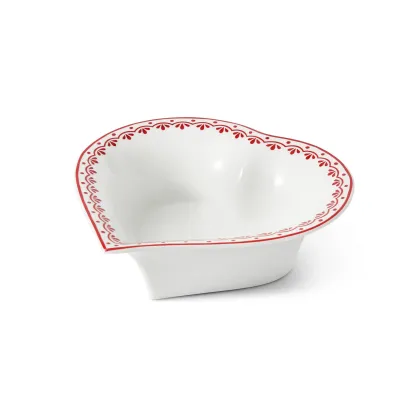 Zdjęcie Porcelanowa miska w kształcie serca zdobiona czerwonym ornamentem - Leander