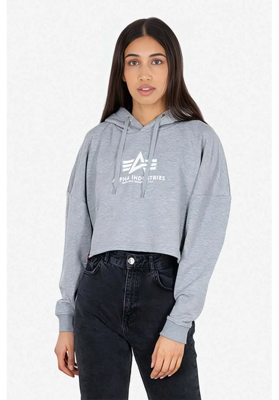obrazek 1 Alpha Industries bluza Sweats & Hoodys damska kolor szary z kapturem z nadrukiem 116057.230-SZARY