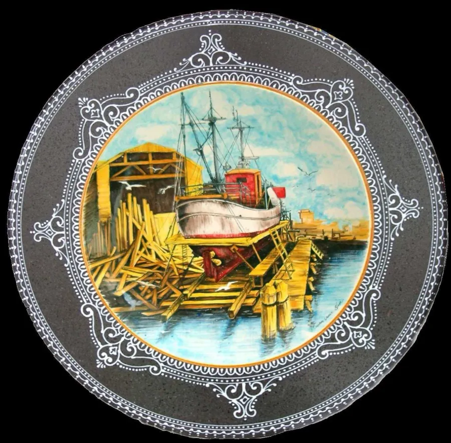 obrazek 1 Luksusowy blat z kamienia wulkanicznego z przedstawieniem statku – Ceramiche Valchida