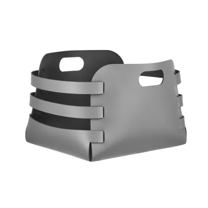 Zdjęcie Szary stylowy koszyk Riga 27x36xH25 cm z naturalnej skóry