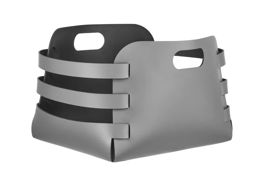 obrazek 1 Szary stylowy koszyk Riga 27x36xH25 cm z naturalnej skóry