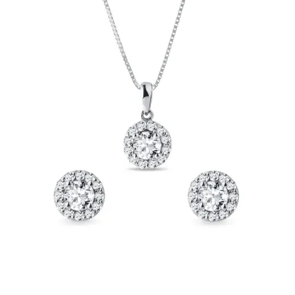 Zdjęcie Kolczyki i naszyjnik halo z białego złota z diamentami KLENOTA