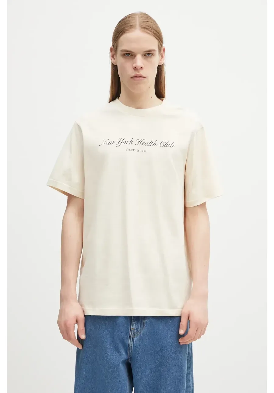 obrazek 1 Sporty & Rich t-shirt bawełniany NY Health Club kolor beżowy z nadrukiem TO043514043CR01