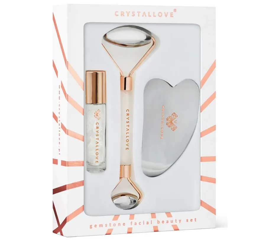 obrazek 1 Crystallove Cryo Ice Beauty Set (Masażer do twarzy + Płytka Gua Sha + Buteleczka Roll-On)