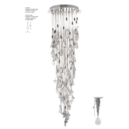 Zdjęcie Żyrandol kaskadowy z elementami ze szkła Murano „Liść” - Il Paralume Marina
