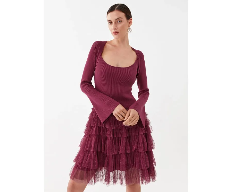 obrazek 1 TWINSET Sukienka koktajlowa 232TP3051 Bordowy Regular Fit