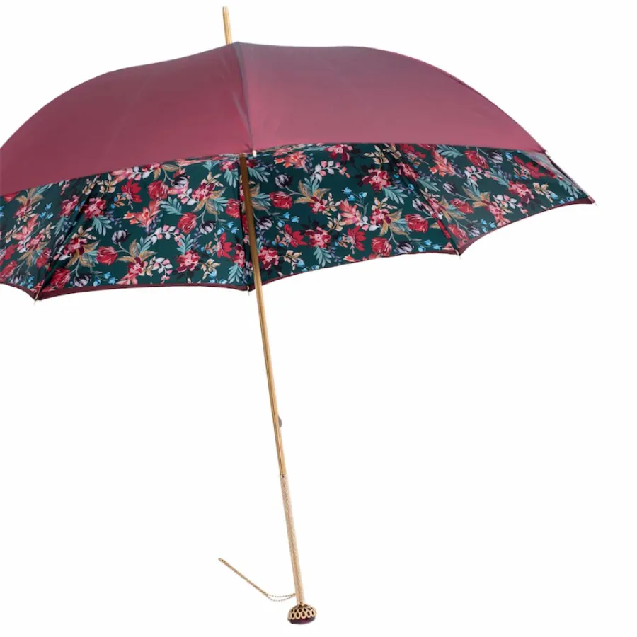 obrazek 5 Stylowy bordowy parasol damski zdobiony pięknym motywem kwiatów - Pasotti