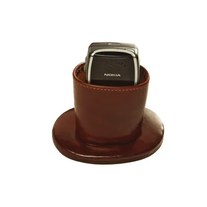 Zdjęcie Skórzany, owalny stojak na telefon