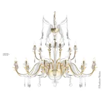 Zdjęcie Żyrandol z 18 światłami z mosiądzu z elementami ze szkła Murano i wisiorkami Swarovski Crystal - Il Paralume Marina