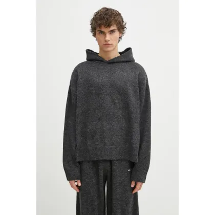 Zdjęcie MKI MIYUKI ZOKU sweter z domieszką wełny Mohair Blend Knit Hoody męski kolor szary MOHAIR.BLEND.KNIT.HO.BL
