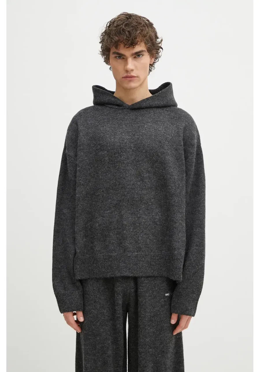 obrazek 1 MKI MIYUKI ZOKU sweter z domieszką wełny Mohair Blend Knit Hoody męski kolor szary MOHAIR.BLEND.KNIT.HO.BL