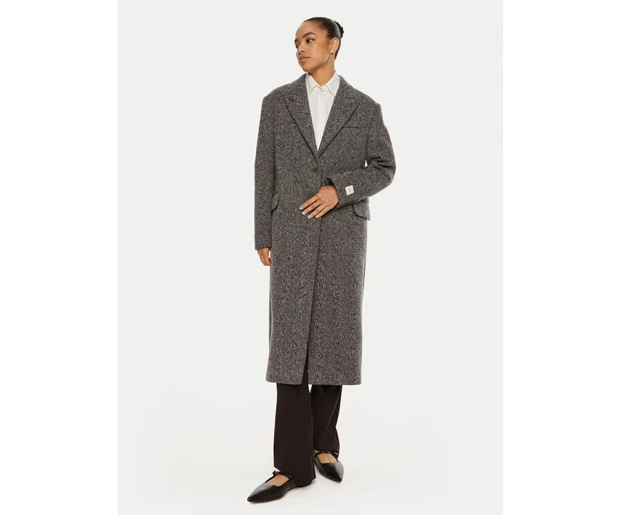 obrazek 1 Calvin Klein Płaszcz wełniany Herringbone Single K20K207710 Szary Regular Fit