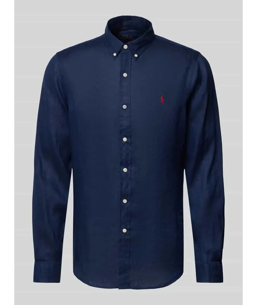 obrazek 1 Koszula lniana o kroju slim fit z kołnierzykiem typu button down