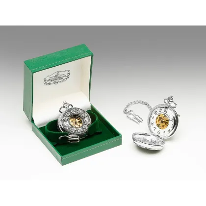 Zdjęcie Luksusowy męski mechaniczny zegarek kieszonkowy z pewteru zdobiony wzorem koniczyny