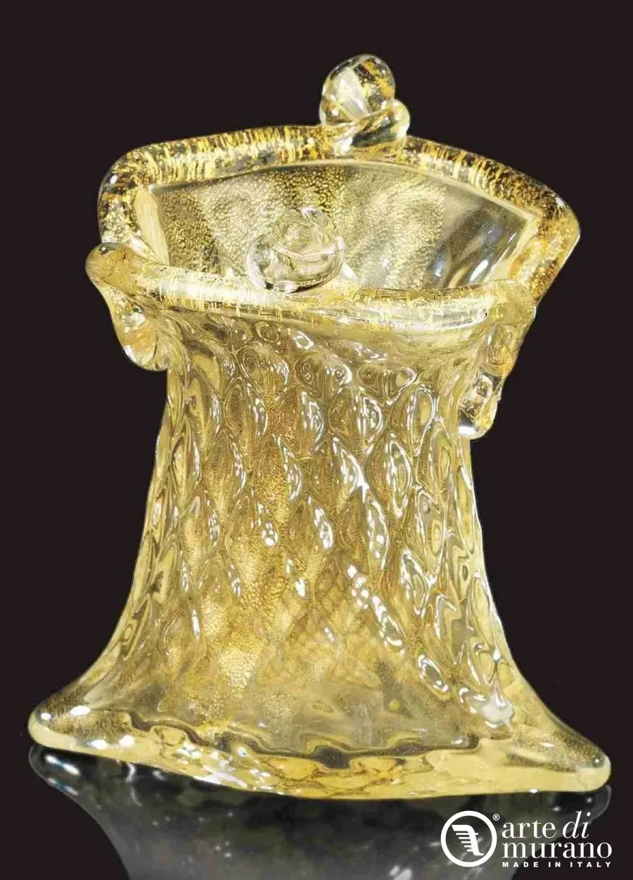 obrazek 1 Klasyczny złoty wazon torebka w całości ze szkła murano w kolorze złotym