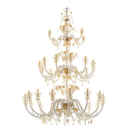 Zdjęcie Piękny przezroczysty  żyrandol ze szkła Murano ze złotą dekoracją - Il Paralume Marina