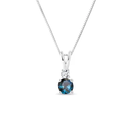 Zdjęcie Naszyjnik z 14-karatowego, białego złota z diamentami i topazem KLENOTA