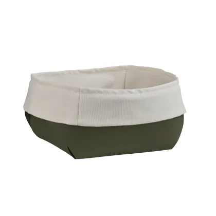 Picture Dark olive Flora bread basket with a cotton bag