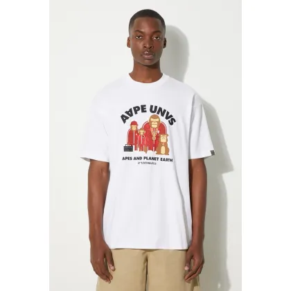 Zdjęcie AAPE t-shirt bawełniany Theme Tee męski kolor biały z nadrukiem AAPTEM1496XXM