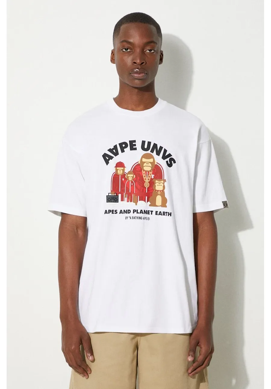 obrazek 1 AAPE t-shirt bawełniany Theme Tee męski kolor biały z nadrukiem AAPTEM1496XXM