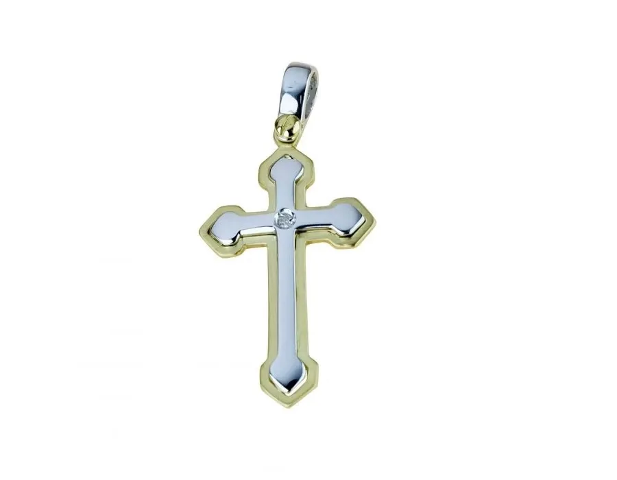 obrazek 1 Złoty dwukolorowy krzyż o śr.ct.0,01 wym.27x17mm.