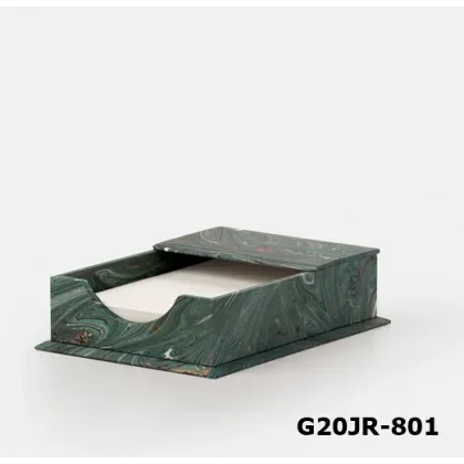 Picture A unique wooden note card container decorated with marbled paper