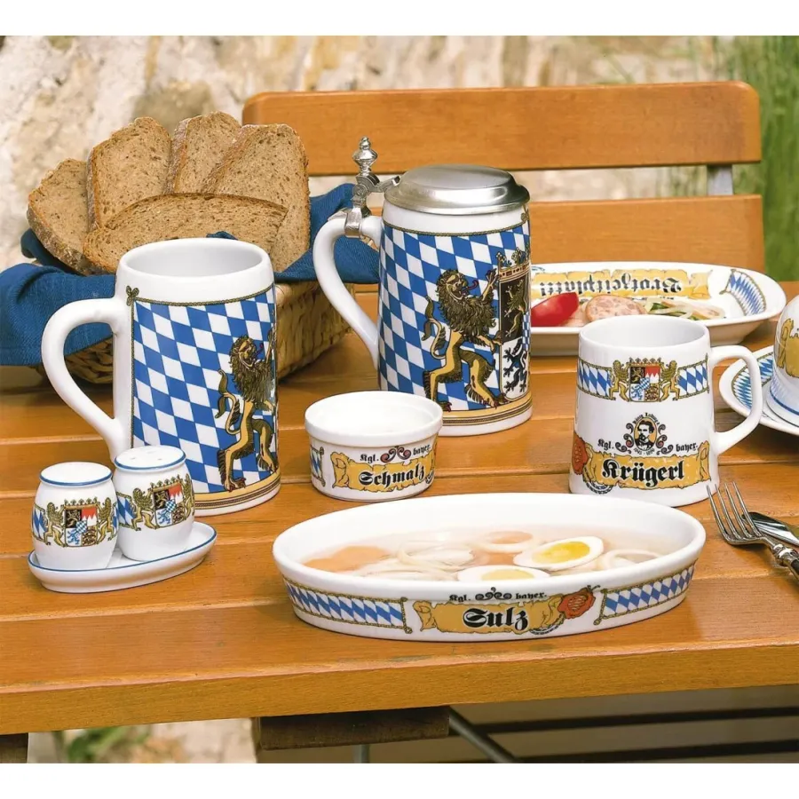 obrazek 3 Piękny porcelanowy kufel na piwo z pokrywką zdobiony bawarskim motywem - Seltmann Weiden
