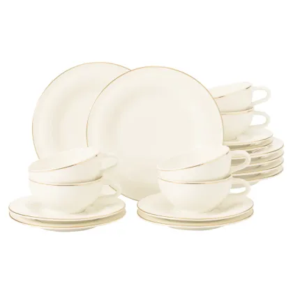 Zdjęcie 18-elementowy mały porcelanowy serwis do herbaty ze złotym rantem - Seltmann Weiden