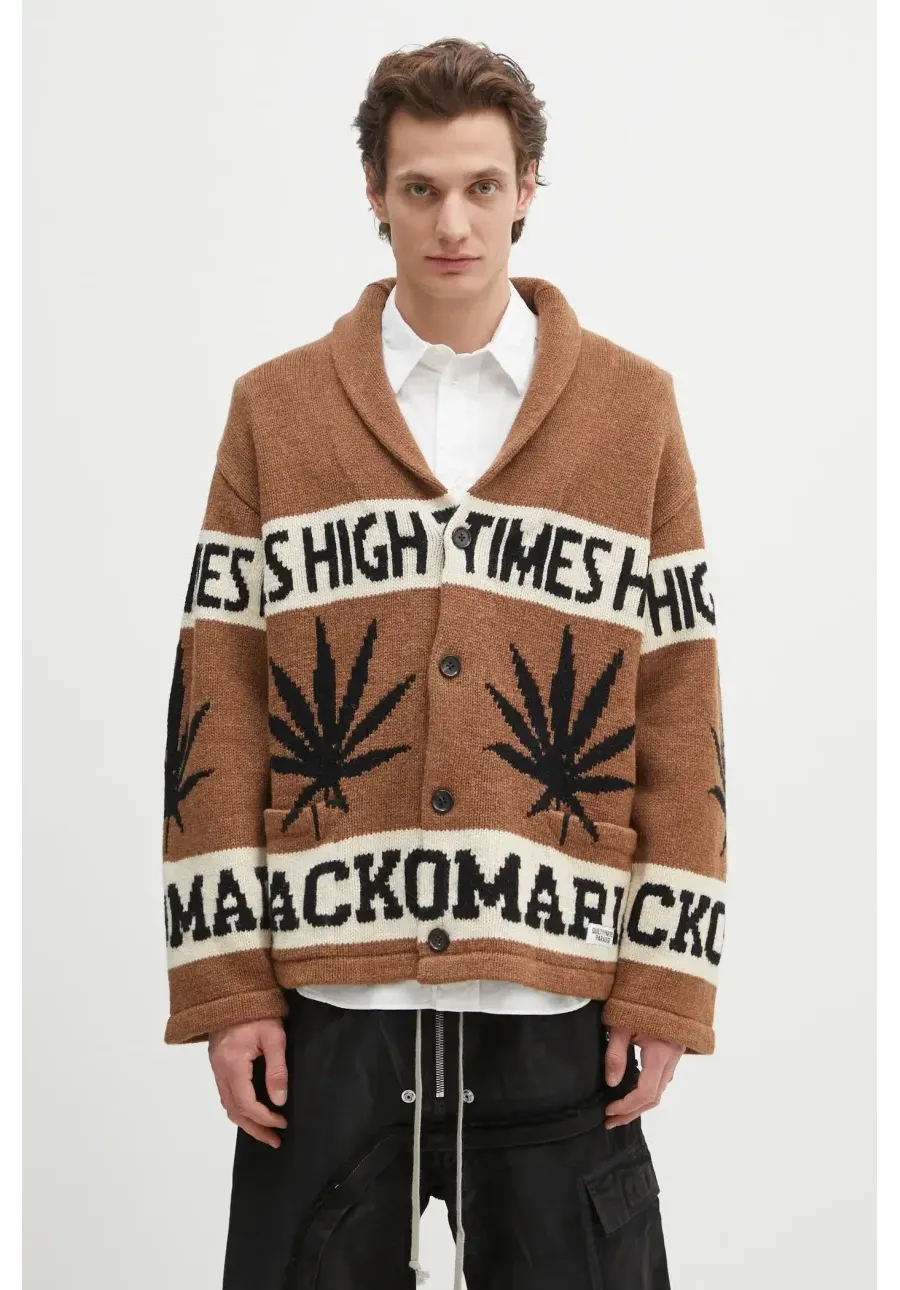 obrazek 1 Wacko Maria kardigan wełniany Hightimes męski kolor brązowy HIGHTIMES-WM-KN04