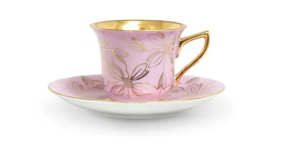 obrazek 1 Luksusowa filiżanka do kawy Windsor ze spodkiem z porcelany w kolorze różowym – Leander