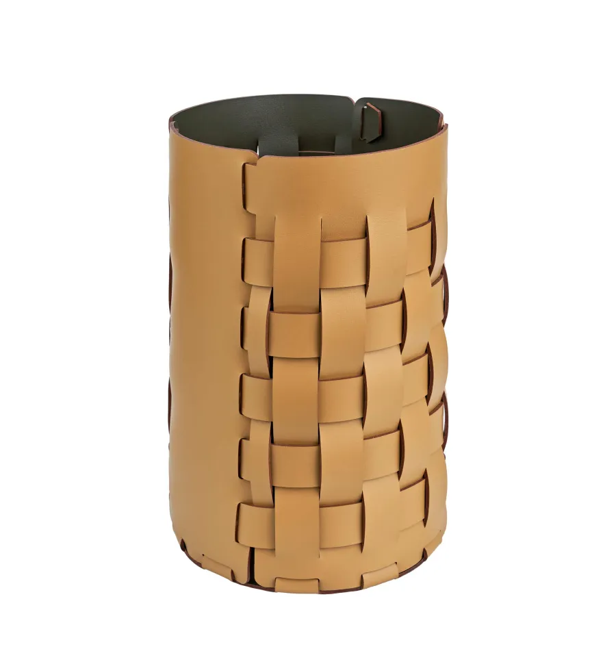 obrazek 1 Luksusowy koszyk Bottega wykonany ze skóry w kolorze musztardowym