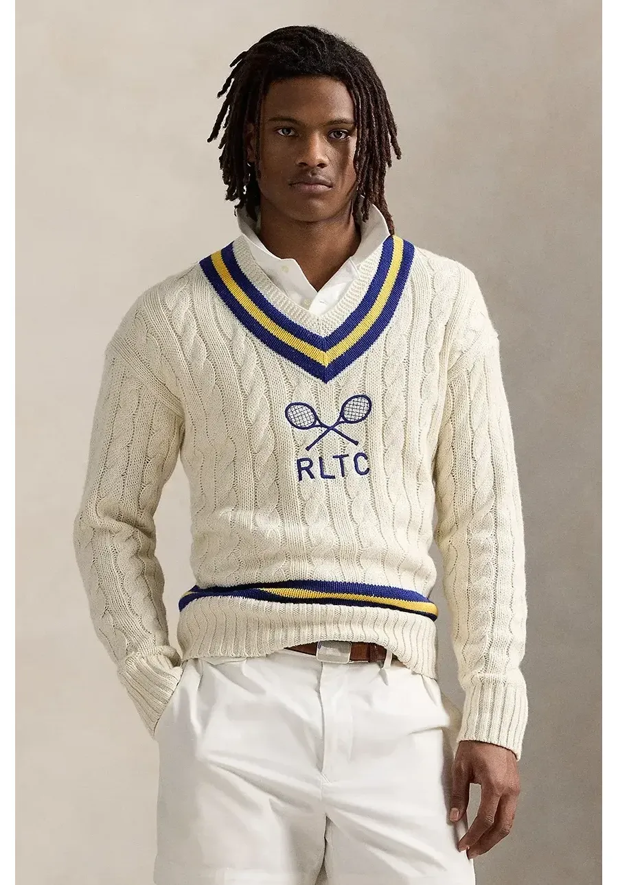 obrazek 1 Polo Ralph Lauren sweter z domieszką kaszmiru Long Sleeve Pullover męski kolor beżowy 710961780