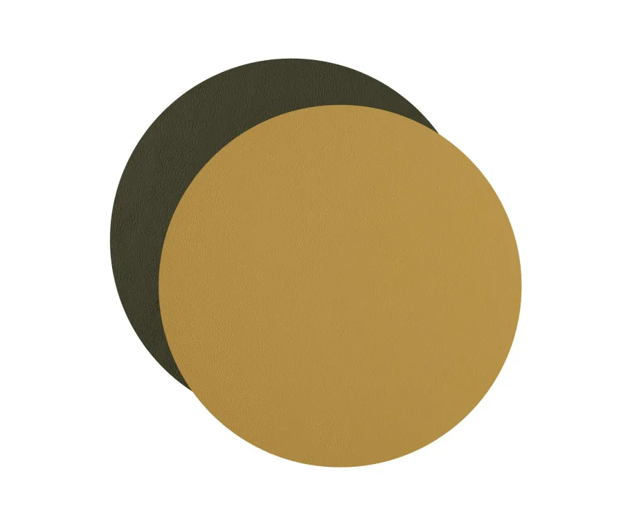 obrazek 1 Okrągła skórzana podkładka pod kieliszki w kolorze musztardowym i oliwkowym