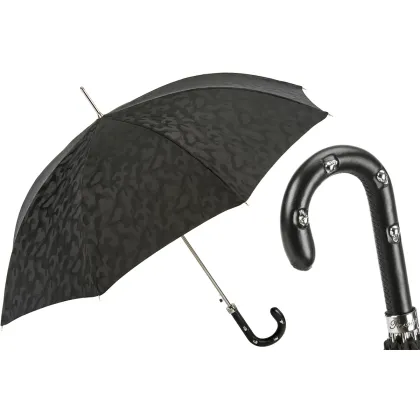 Picture Stylish men's umbrella in a black camouflage pattern with a handle with skulls - Pasotti