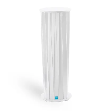 Zdjęcie Ekskluzywna aluminiowa biała lampa stojąca Aton ze skręconymi listwami do ogrodu