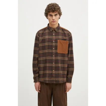 Zdjęcie Barbour koszula bawełniana Wolfwood OS Checked Shirt męska kolor brązowy regular z kołnierzykiem klasycznym MSH5508