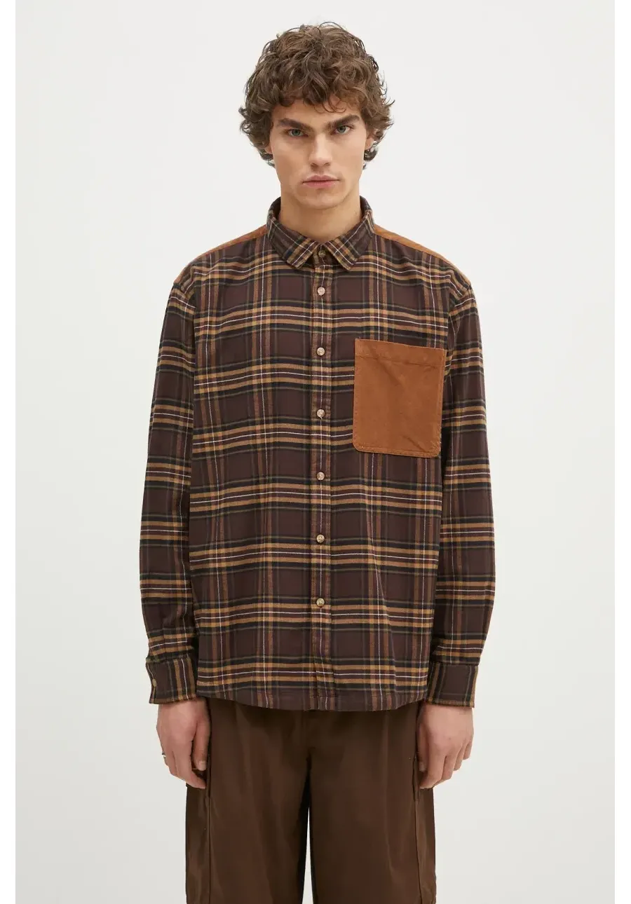 obrazek 1 Barbour koszula bawełniana Wolfwood OS Checked Shirt męska kolor brązowy regular z kołnierzykiem klasycznym MSH5508