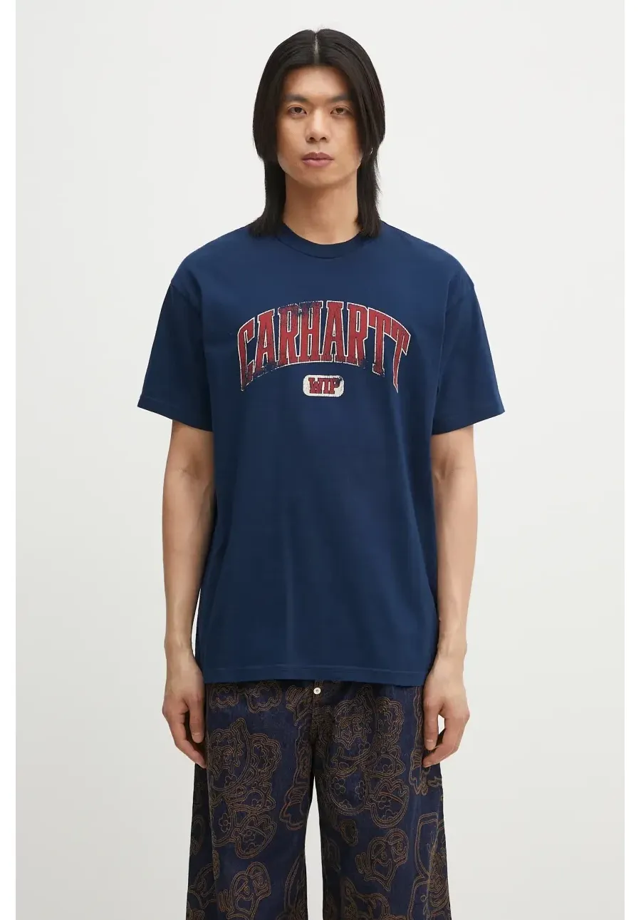 obrazek 1 Carhartt WIP t-shirt bawełniany S/S Lecture T-Shirt męski kolor granatowy z nadrukiem I034766.E74G
